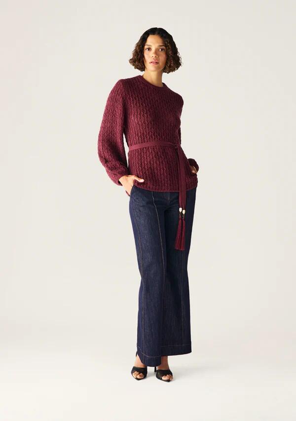 Image of a model wearing Tops. Productname: Furilia Knit Top in Cherry Lacquer colour by brand - MOS The Label