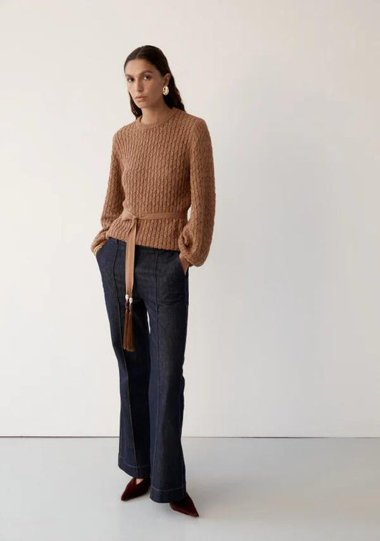 Image of a model wearing Tops. Productname: Furilia Knit Top in Nutshell colour by brand - MOS The Label