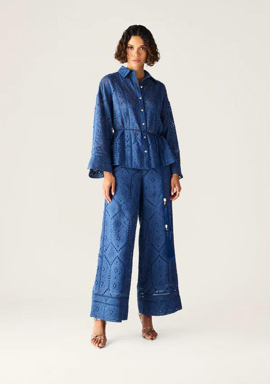 Image of a model wearing Tops. Productname: Filomena Shirt in Midnight Blue colour by brand - MOS The Label