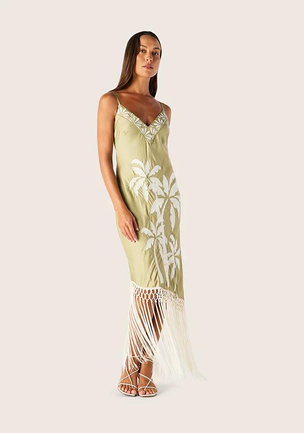 Image of Dresses. Productname: Kala Embrodiery Strappy Dress | MOS The Label in Olive colour by brand - MOS The Label