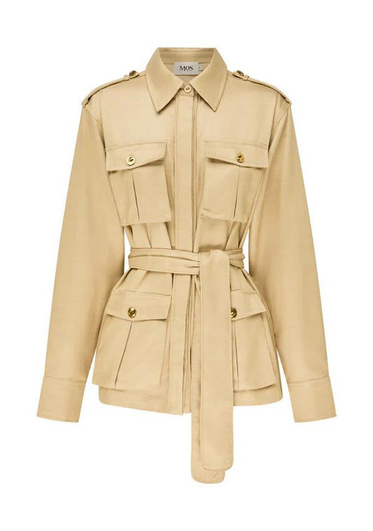 Image of a model wearing Outerwear. Productname: Rita Jacket Beige | MOS The Label in Classic Beige colour by brand - MOS The Label