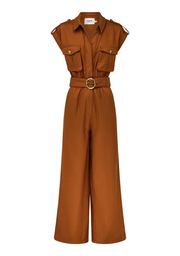 Image of a model wearing Outerwear. Productname: Rita Jumpsuit Chocolate | MOS The Label in Chocolate colour by brand - MOS The Label