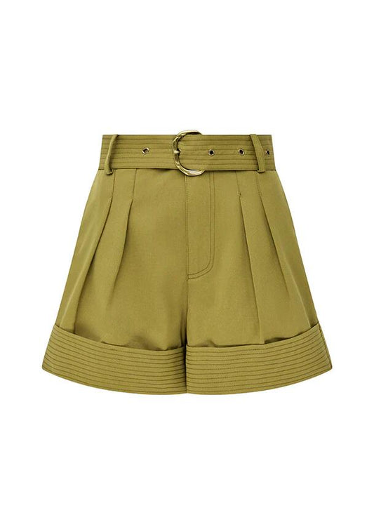 Image of a model wearing Shorts. Productname: Carmelita Shorts | MOS The Label in Moss colour by brand - MOS The Label