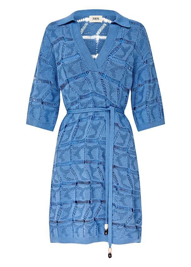 Image of Dresses. Productname: Clara Knit Kaftan Mini Dress | MOS The Label in Blue Gleam colour by brand - MOS The Label