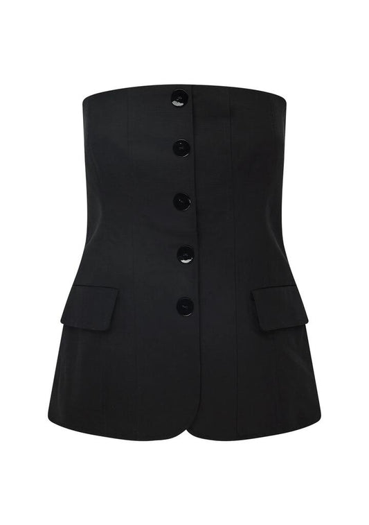 Image of a model wearing Tops. Productname: Monaco Suiting Bustier | MOS The Label in Black colour by brand - MOS The Label