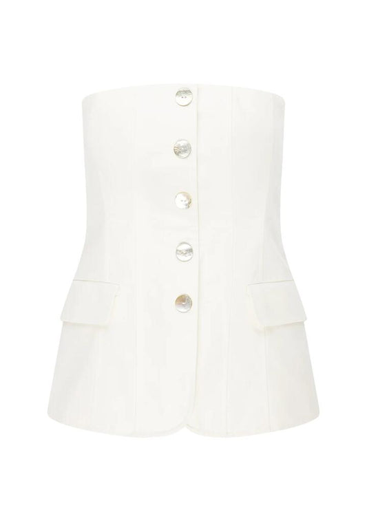 Image of a model wearing Tops. Productname: Monaco Suiting Bustier | MOS The Label in Bright White colour by brand - MOS The Label