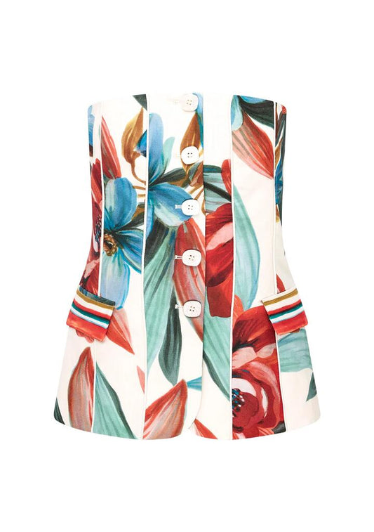 Image of a model wearing Tops. Productname: Fiorina Print Bustier | MOS The Label in Fiorina Print colour by brand - MOS The Label