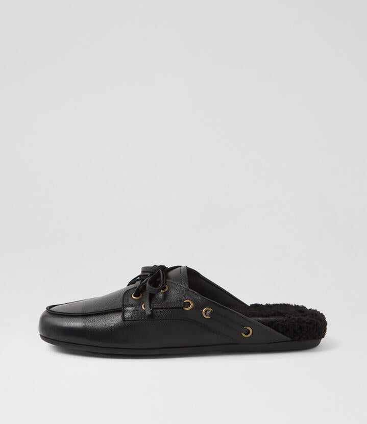 Image of Shoes. Productname: Joopita Black Leather Flat Shoes in Black colour by brand - MOLLINI