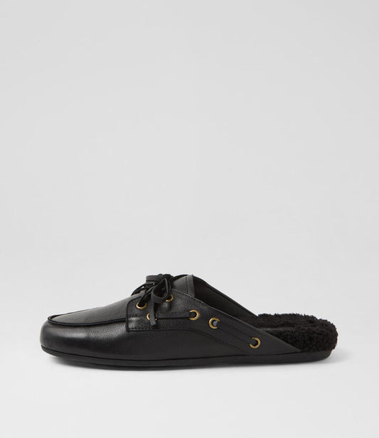 Image of Shoes. Productname: Joopita Black Leather Flat Shoes in Black colour by brand - MOLLINI