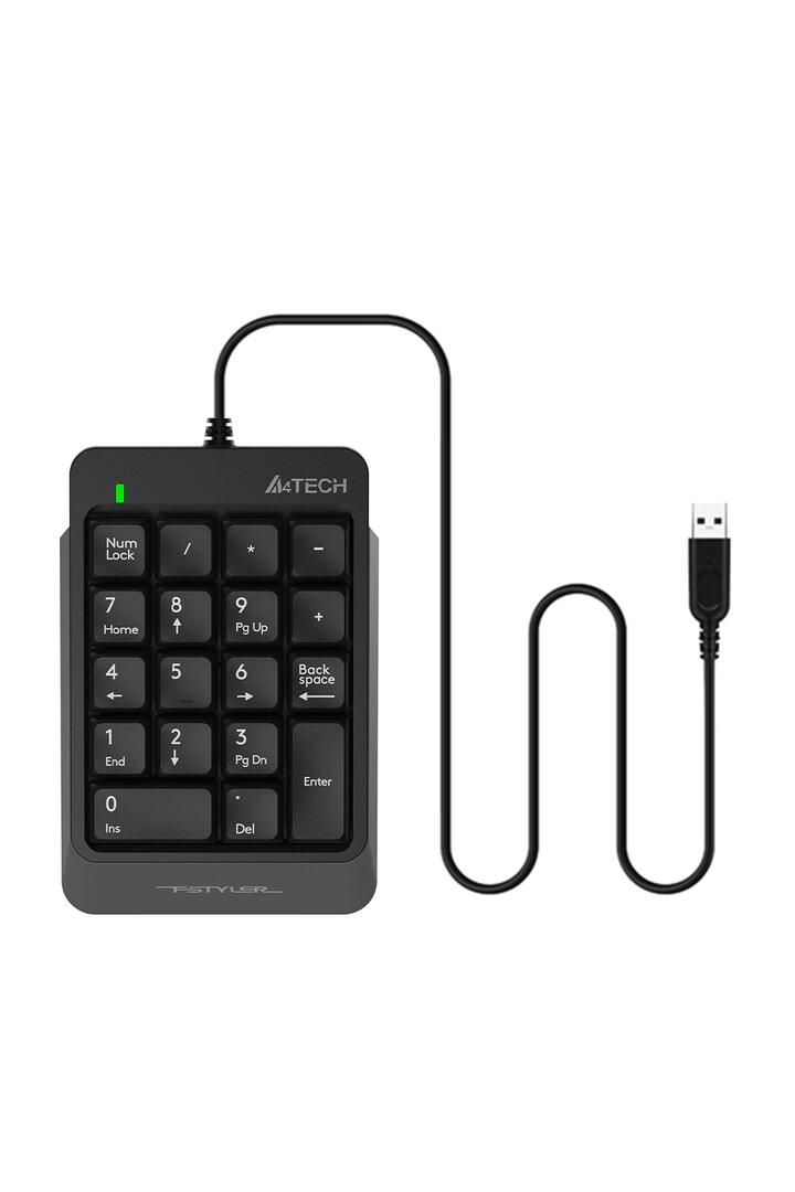 Image of Electronics Accessories. Productname: A4Tech FK13P Black Ultra-Slim 18-Key Spill-Resistant USB Numeric Keypad in Black colour by brand - A4Tech