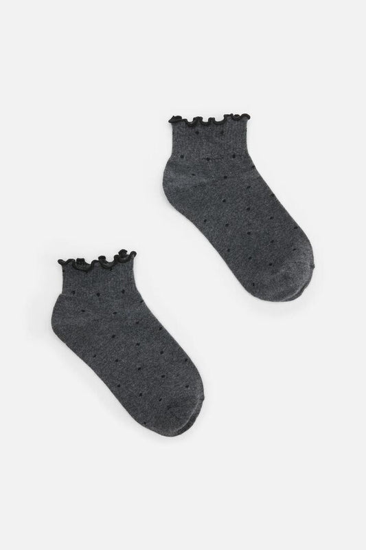 Image of Socks. Productname: Grey Spot Ankle Frill Socks in Grey colour by brand - Dangerfield