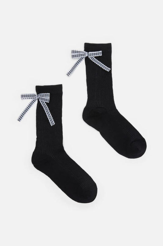 Image of Socks. Productname: Black Rib Socks with Bow in Black colour by brand - Dangerfield