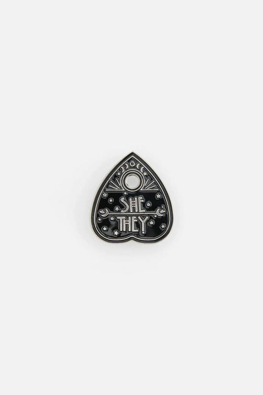 Image of Jewelry. Productname: SHE THEY Oujia Pronoun Pin in Black colour by brand - Black Friday
