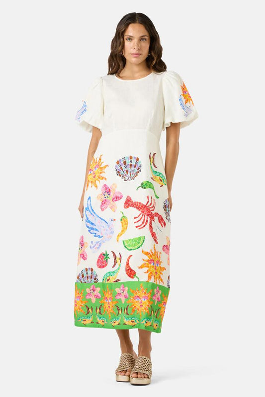 Image of Dresses. Productname: Mosaic Mile Linen Long Dress in Print colour by brand - Gorman