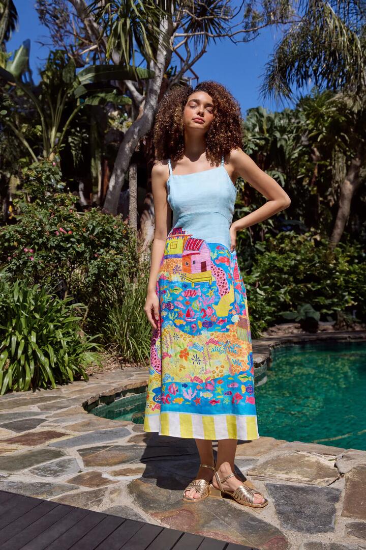 Image of Dresses. Product name - Fish Ahoy Print Linen Dress in Print colour by brand - Gorman