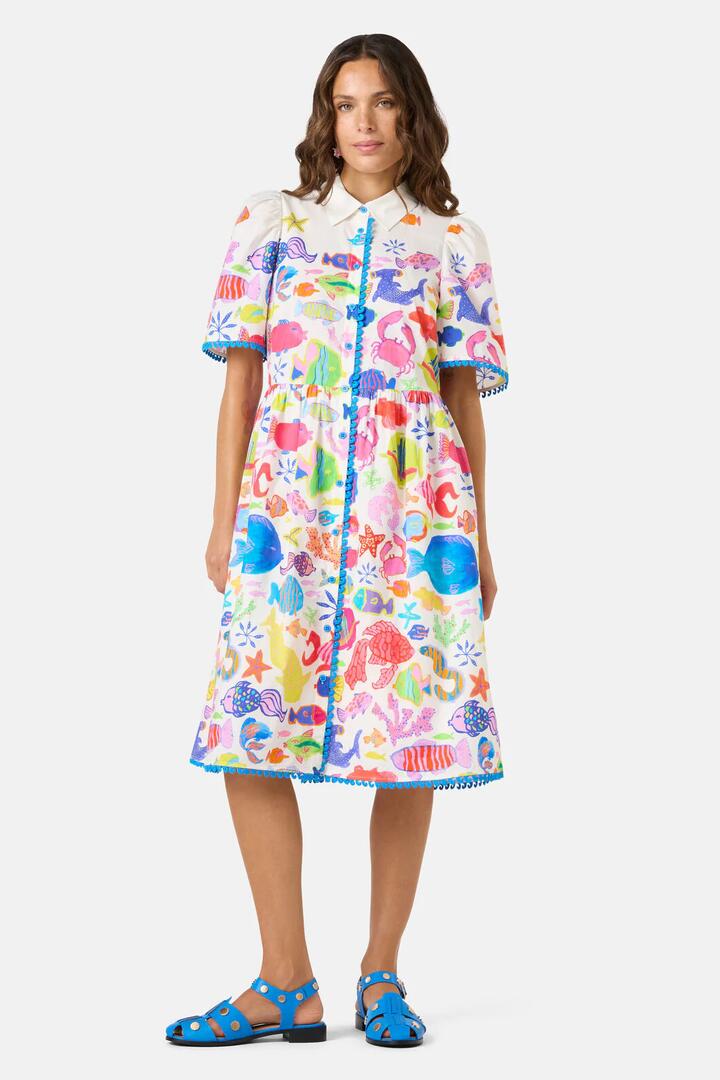 Image of Dresses. Product name - Fish Ahoy Print Cotton Dress in Print colour by brand - Gorman
