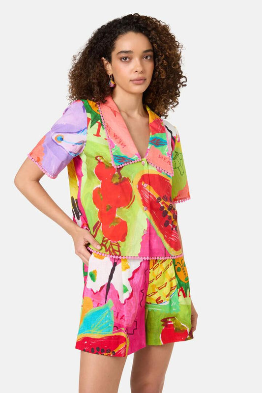 Image of a model wearing Tops. Productname: Pen Pals Printed Organic Shirt in Print colour by brand - Gorman