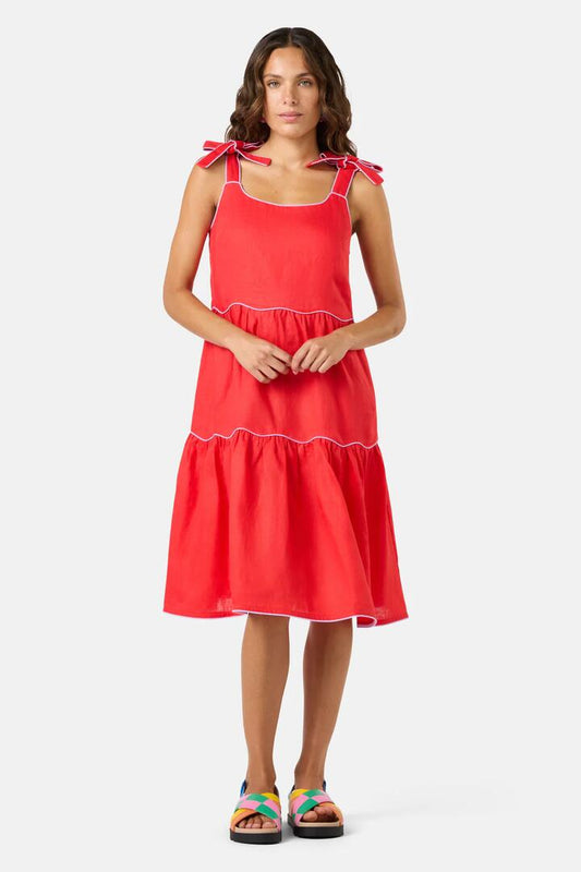 Image of Dresses. Productname: Path Your Way Tiered Linen Dress in Red colour by brand - Gorman