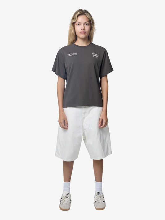 Image of a model wearing Outerwear. Productname: West Hollywood Sweat Club Malibu Tennis Classic Tee in Charcoal colour by brand - West Hollywood Sweat Club
