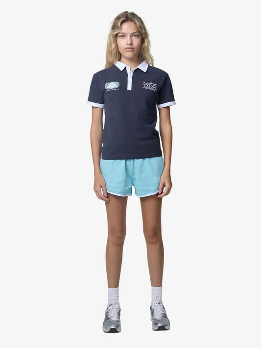 Image of a model wearing Outerwear. Productname: West Hollywood Sweat Club American Sportswear Polo Shirt in Navy/White colour by brand - West Hollywood Sweat Club