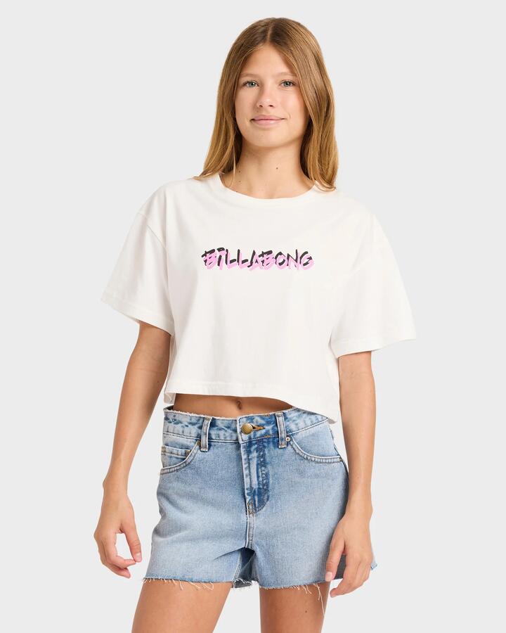 Image of T-Shirts. Product name - Billabong Girls 6-16 Say My Name Oversized T-Shirt Salt Crystal in Salt Crystal colour by brand - Billabong