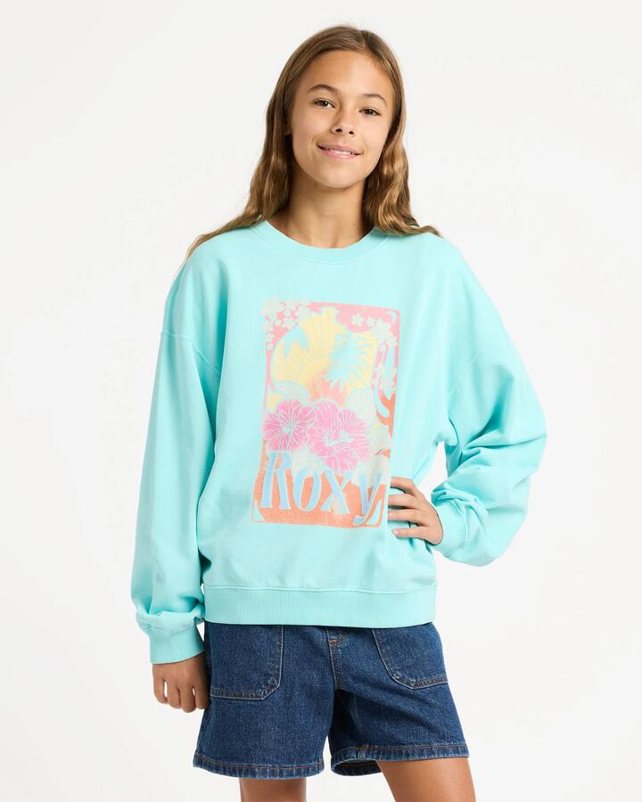 Image of Accessories. Product name - Roxy Girls 4-16 Lineup Crew Neck Aqua Splash in Aqua Splash colour by brand - Roxy