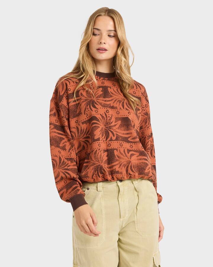 Image of Accessories. Productname: billabong Womens Vida Palms Crew Neck Teak - in Teak colour by brand - Billabong