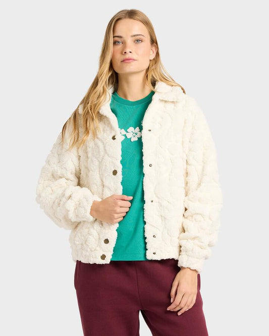 Image of a model wearing Outerwear. Productname: billabong - Womens Ride Cozy Jacket - Salt Crystal - in Salt Crystal colour by brand - billabong