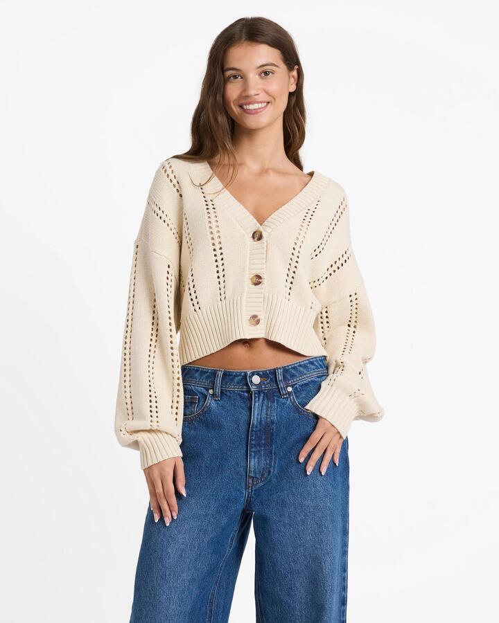 Image of Cardigans. Product name - Roxy Womens Sunlaced Cardigan Parchment in Parchment colour by brand - Roxy
