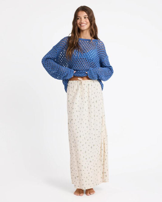Image of a model wearing Skirts. Productname: roxy - Womens In Bloom Maxi Skirt - Bone - in Bone colour by brand - roxy