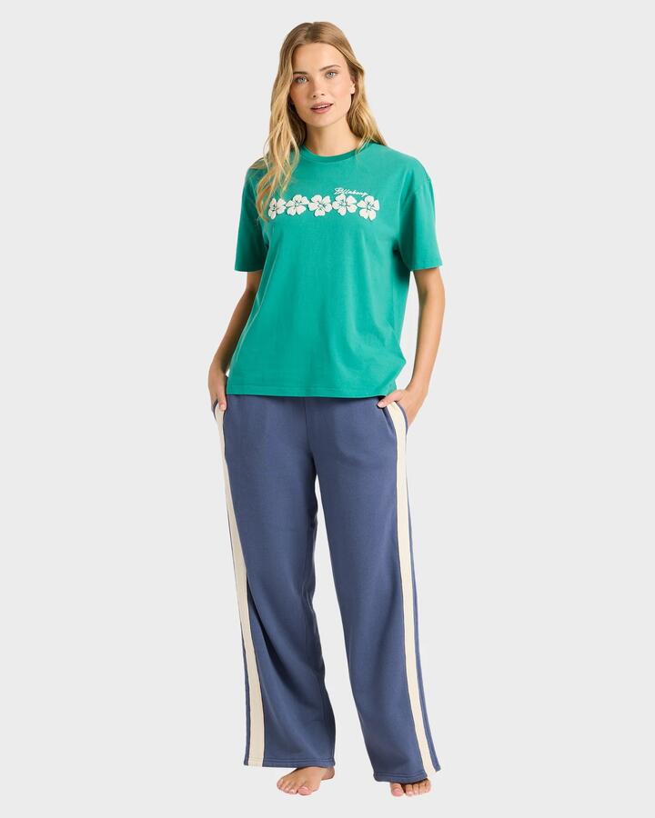 Image of a model wearing Pants. Productname: billabong - Womens In The Balance Trackpants - Celestial Blue - in Celestial Blue colour by brand - billabong