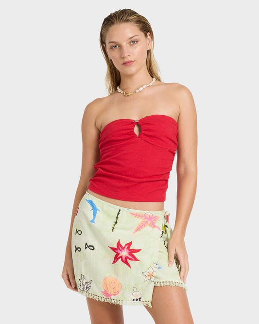 Image of a model wearing Skirts. Productname: billabong Womens Lottie Hall Mini Skirt Sunny Lime - in Sunny Lime colour by brand - Billabong
