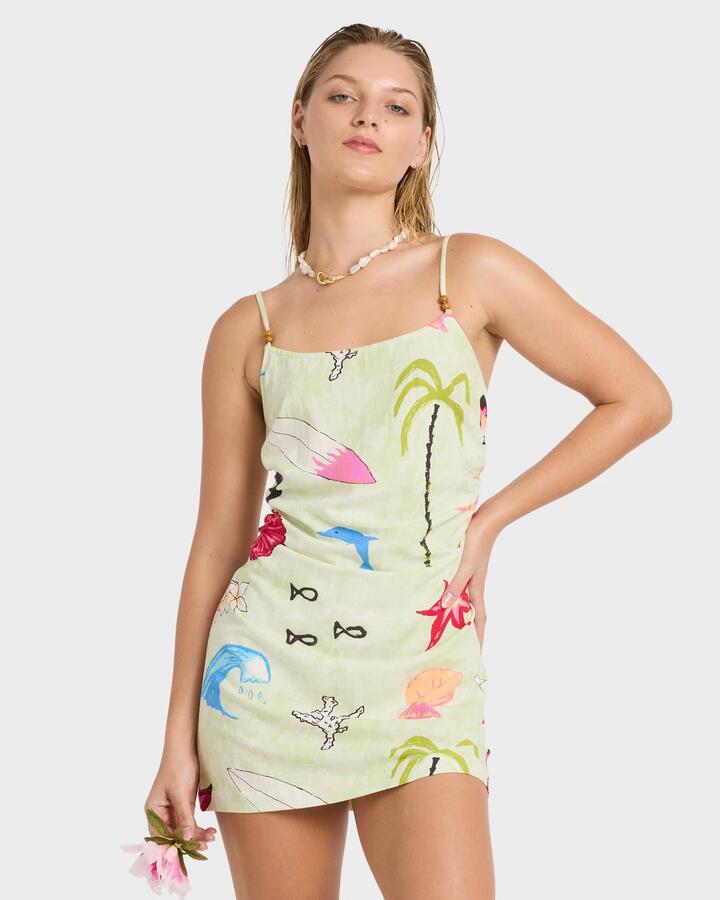 Image of Dresses. Product name - Billabong Womens Lottie Hall Mini Dress Sunny Lime in Sunny Lime colour by brand - Billabong