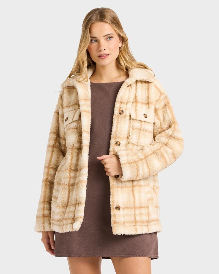 Image of Coats & Jackets. Product name - Billabong Womens Check Ya Button-Through Jacket Whitecap in Whitecap colour by brand - Billabong