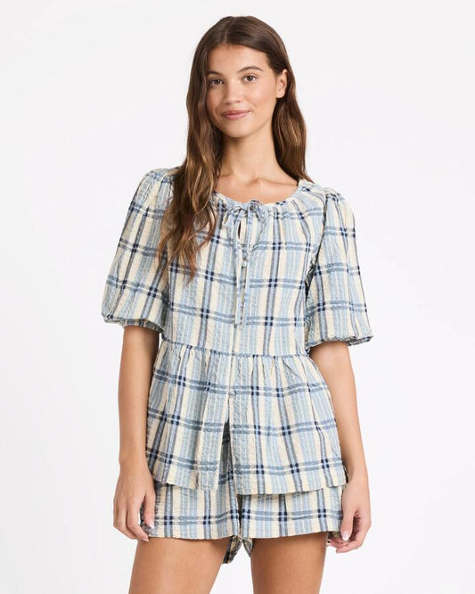 Image of Blouses. Productname: roxy - Womens Dyland Check Blouse - Blue Haze - in Blue Haze colour by brand - roxy