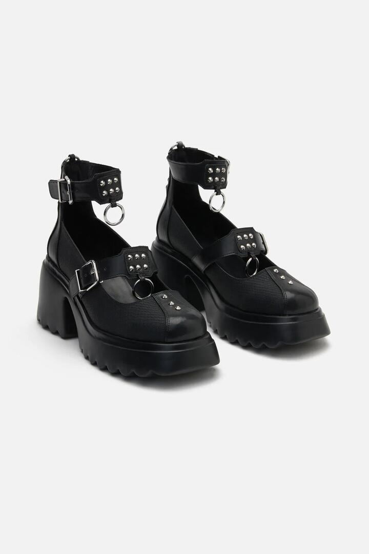 Image of Flats. Productname: Spike & Ring Mary Jane in Black colour by brand - Dangerfield