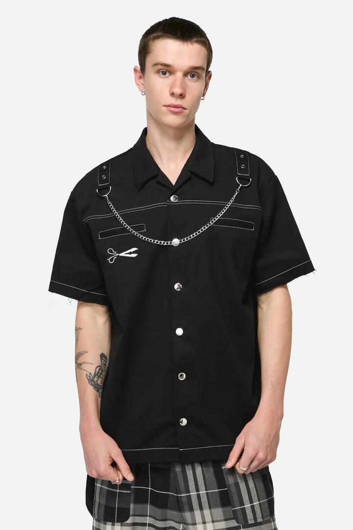Image of a model wearing Shorts. Productname: Snips Goth Short Sleeve Shirt in Black colour by brand - Black Friday