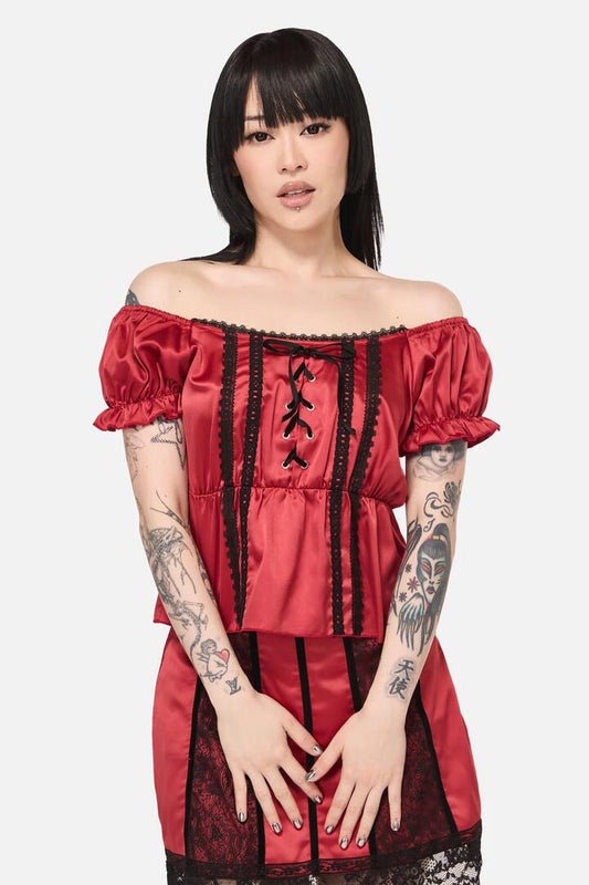 Image of Blouses. Productname: Goodie Goth Babydoll Blouse in Red colour by brand - Black Friday
