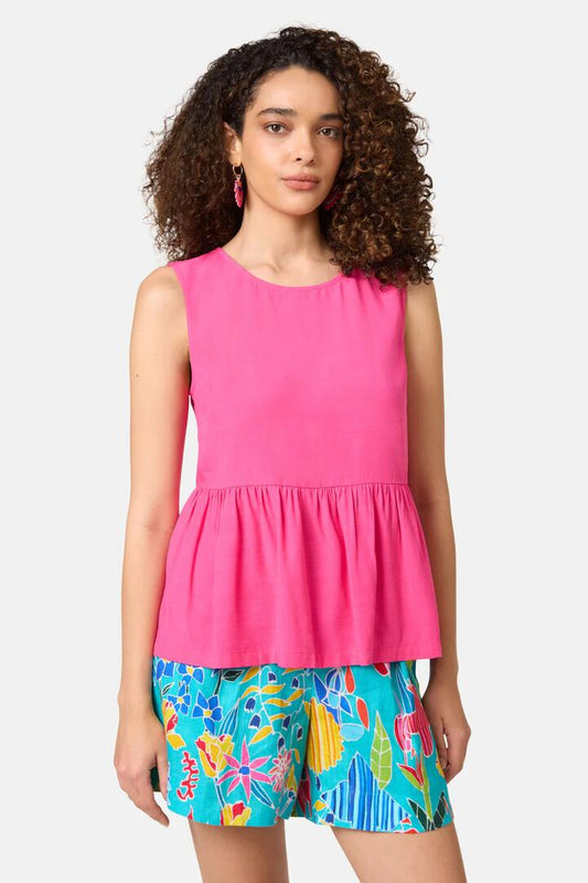 Image of a model wearing Tops. Productname: Party People Peplum Tank in Fuschia colour by brand - Gorman