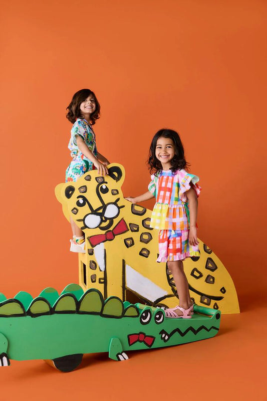 Image of a model wearing Shorts. Product name - Vichy Check Kids Frill Shorts in Multi colour by brand - Gorman