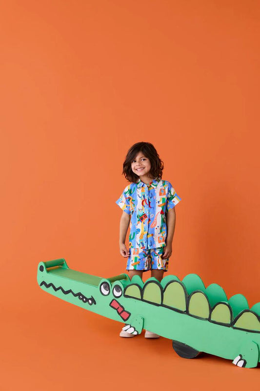 Image of a model wearing Tops. Productname: Lets Go Stripe Kids Shirt in Multi colour by brand - Gorman