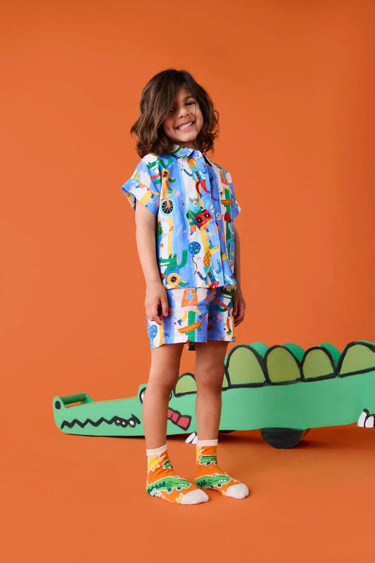 Image of a model wearing Shorts. Productname: Lets Go Stripe Kids Shorts in Multi colour by brand - Gorman