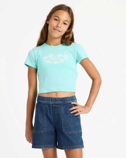 Image of T-Shirts. Product name - Roxy Girls 4-16 Baby One More Time T-Shirt Aqua Splash in Aqua Splash colour by brand - Roxy