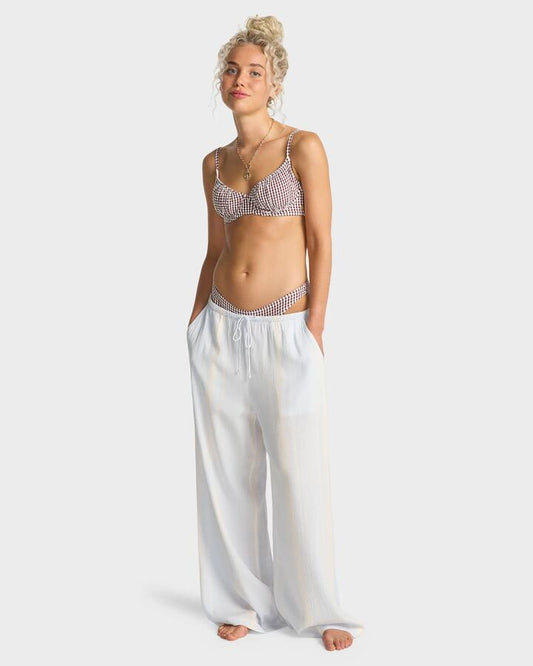 Image of a model wearing Pants. Productname: billabong - Womens Beach Bound Pants - Blue Mist - in Blue Mist colour by brand - billabong
