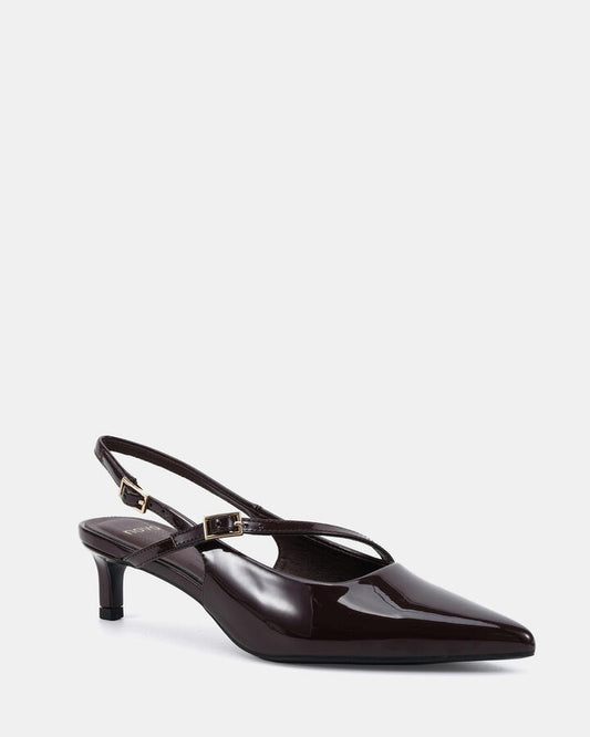 Image of Shoes. Productname: Isela: Espresso Patent - Women's Court - Low Heel in Espresso Patent colour by brand - Novo
