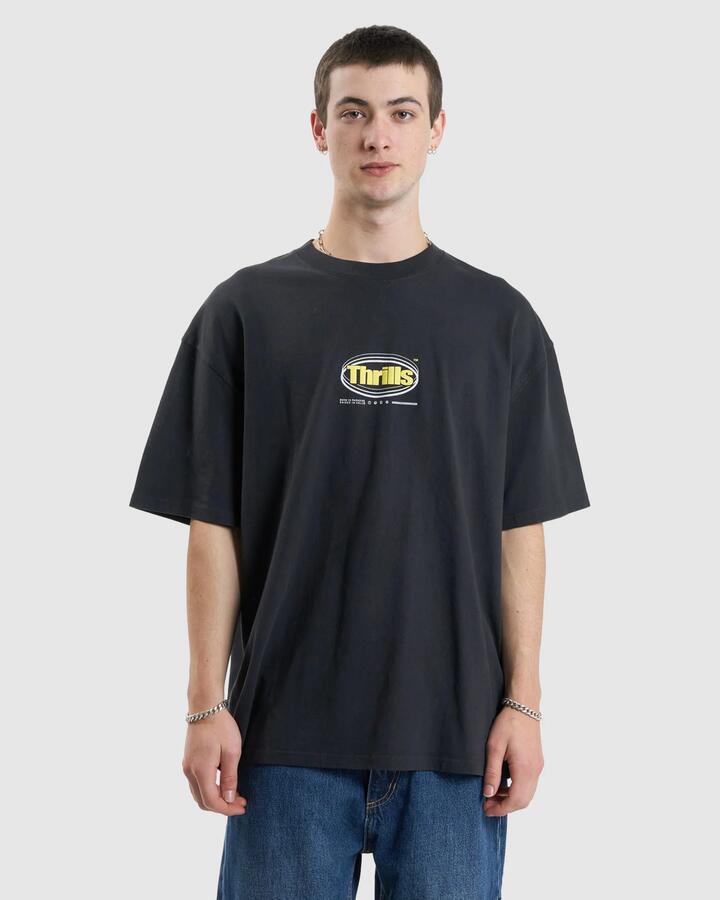 Image of T-Shirts. Product name - Thrills Mens Modern Spiritualism Box Fit T-Shirt Washed Black in Washed Black colour by brand - Thrills