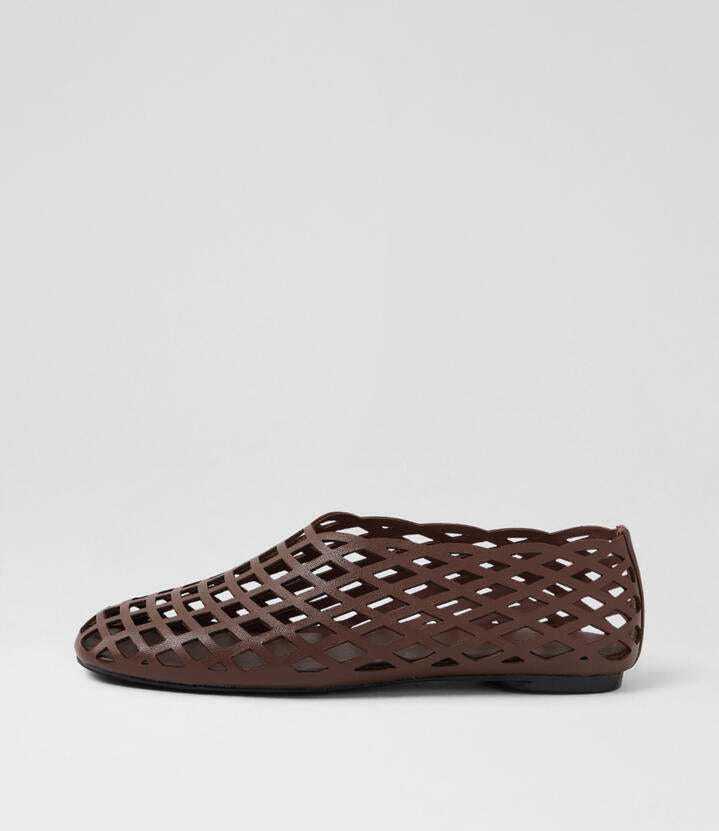 Image of Shoes. Productname: Penelopies Dark Brown Leather Flat Shoes in Dk Brown colour by brand - MOLLINI