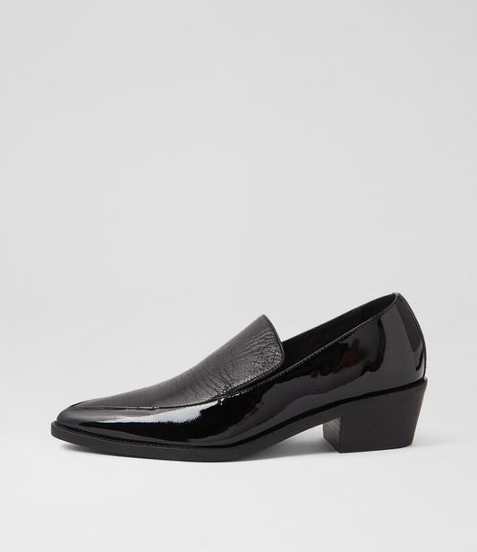 Image of Flats. Productname: Dandle Black Patent Leather Loafers in Black-Black colour by brand - MIDAS