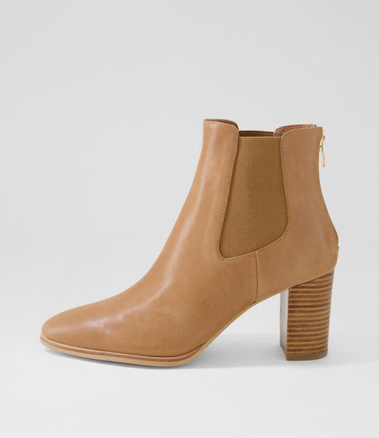 Image of Boots. Productname: Ayo Tan Leather Ankle Boots in Tan colour by brand - MIDAS