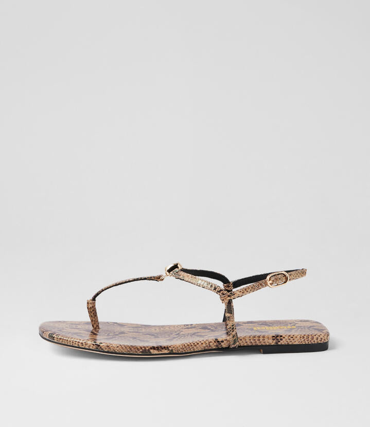 Image of Sandals. Productname: Remee Taupe Snake Leather Sandals in Taupe colour by brand - MOLLINI